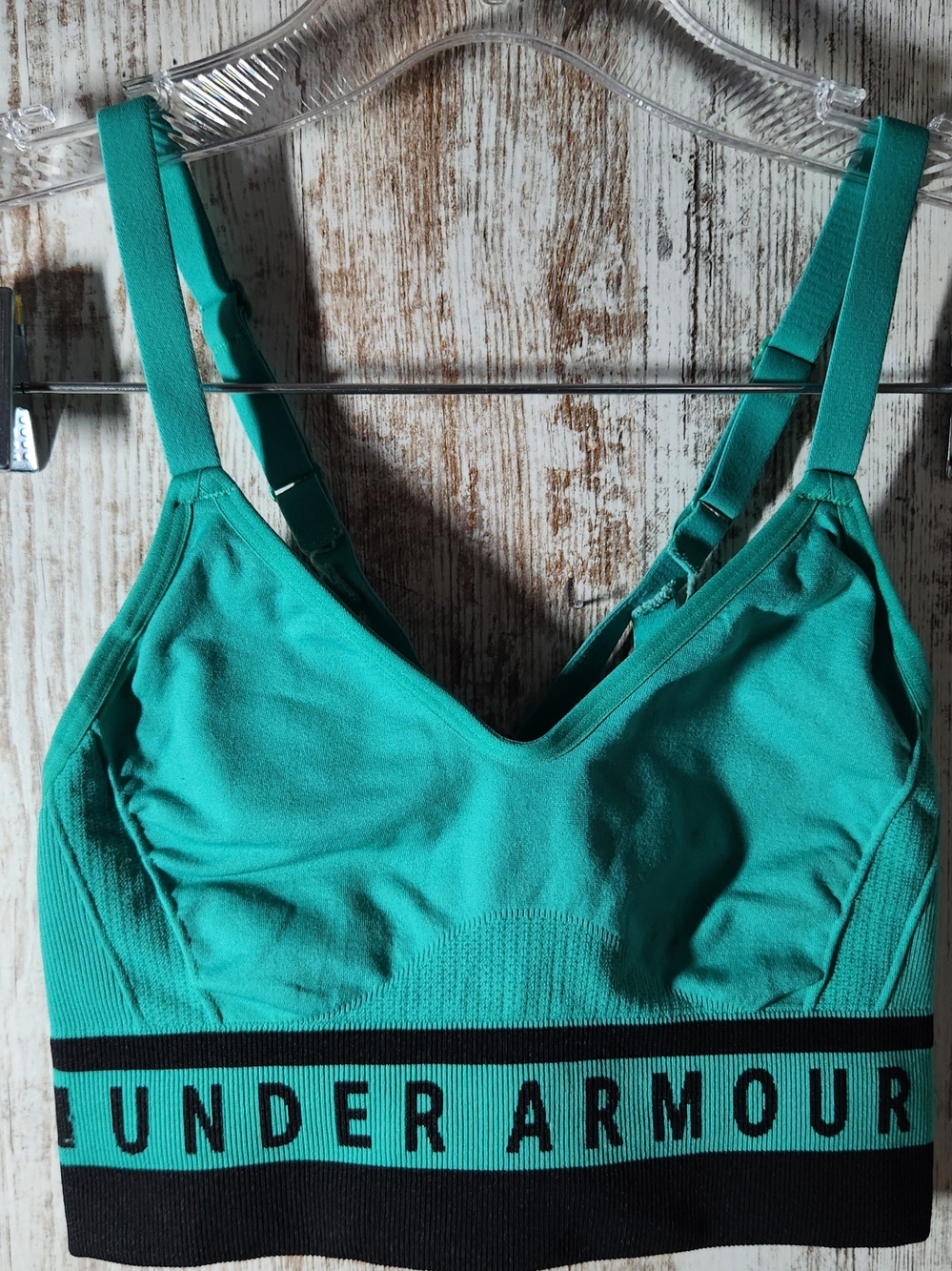 Under Armour Womens Teal Seamless Longline Sports Bra Black Logo Band XS